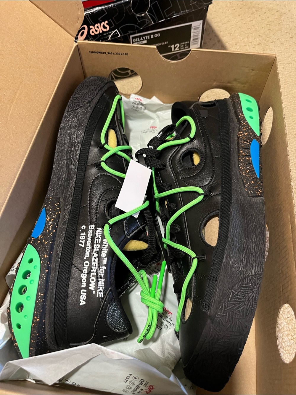 New NIKE x OFF-WHITE Blazer Low '77 OW- Black / Electro Green- Men's Size 11.5